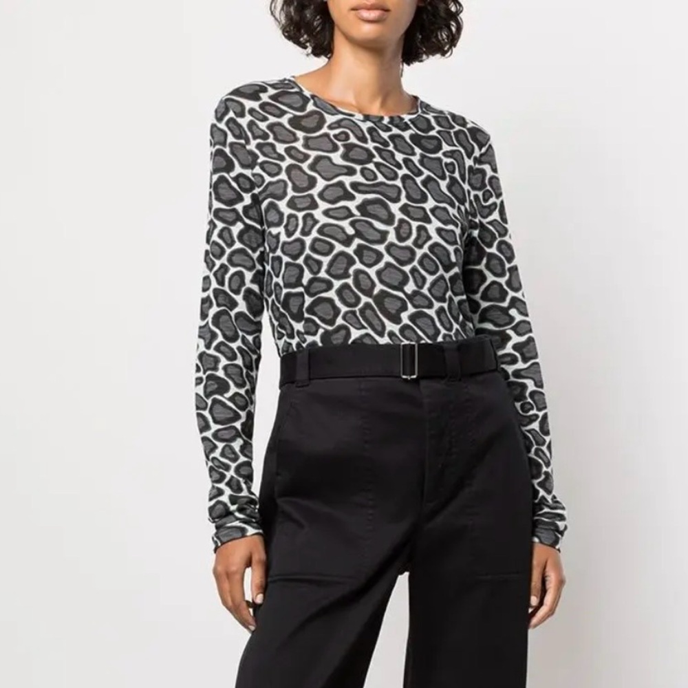 Proenza Schouler Leopard Animal Print Long Sleeve T-Shirt Top Size Medium M